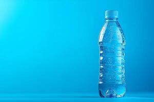 Sparkling water bottle on a gradient blue background promoting world day and the importance of hydration copy space photo