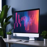 Project management coordination concept. Colorful data visualization displayed on a modern computer monitor in a stylish workspace. photo