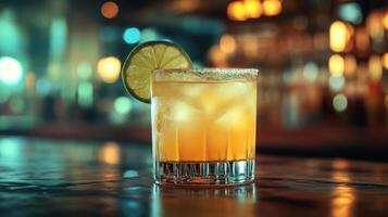 A refreshing margarita on a bar top. photo