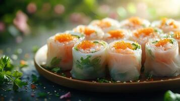 Fresh spring rolls with shrimp and vegetables photo