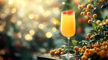 A glass of orange juice with berries photo