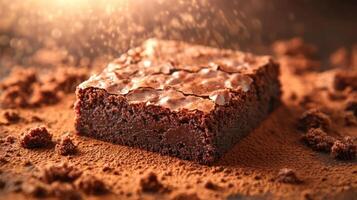 Brownies with chocolate and cocoa powder on them. photo