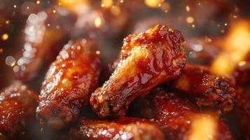 Close-up of chicken wings with red sauce photo