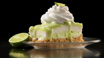 A slice of key lime pie with whipped cream on top. photo
