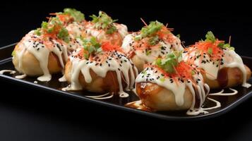 Steamed buns with mayonnaise and herbs on top photo