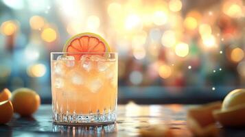 A refreshing cocktail with a slice of citrus photo