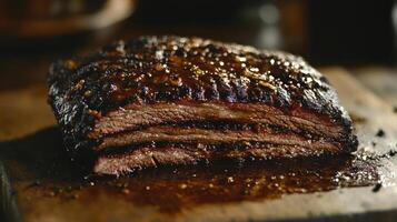A juicy and savory brisket with a caramelized crust. photo