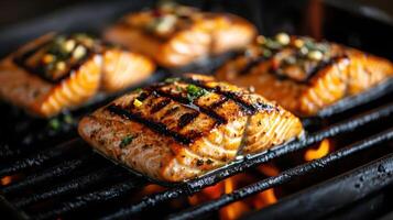 Grilled salmon fillets with herbs and spices photo