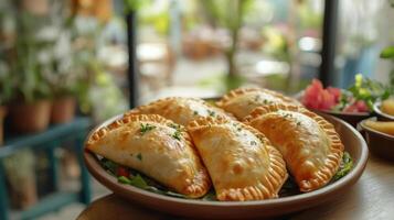 Empanadas on a plate with garnish photo