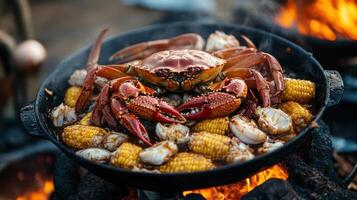 Crabs and Corn Boiling in a Pan photo