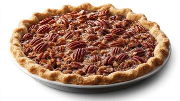 a pecan pie on a white plate photo