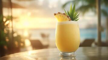 A refreshing pineapple smoothie with a slice of pineapple on top photo
