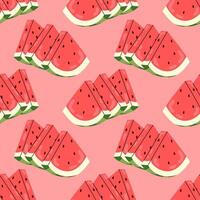 Triangle of juicy watermelon. Ripe summer fruit. Seamless pattern with watermelon. For textile, wrapping paper, postcards or covers. vector