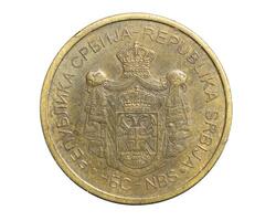 Serbian two dinar coin isolated on white background. photo