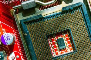 Closeup of electronic circuit board or PCB printed circuit board photo