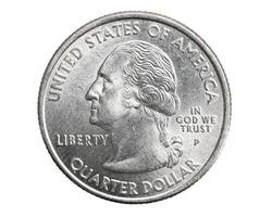 quarter of a US dollar coin isolated on white background photo