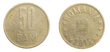 Romania fifty bani coin isolated on white background photo