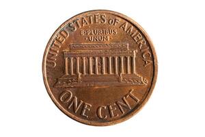A 1 US cent coin on a white isolated background photo