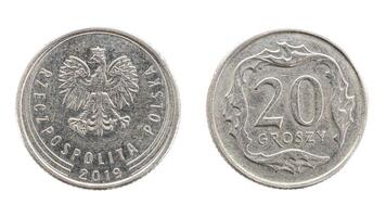 20 groszy coin on white isolated background photo