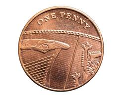 one penny coin isolated on white background photo
