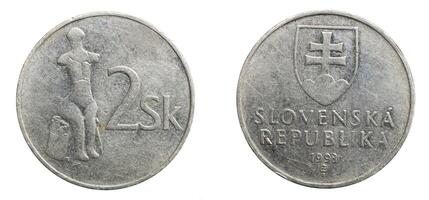 two slovakia koruna coin on white isolated background photo