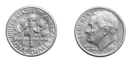 one dime coin isolated on white background. photo