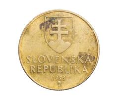 one slovak koruna coin on white isolated background photo