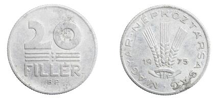 twenty hungary coin filler on white isolated background photo