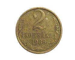 two cccp kopecks coin on a white isolated photo