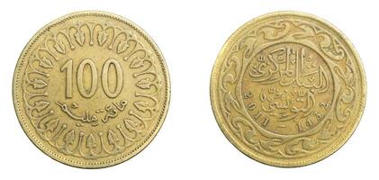 Tunisia one hundred millim coin isolated background photo