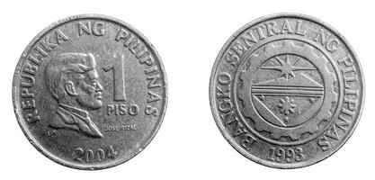 Philippines one piso coin on white isolated background photo