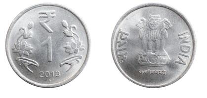 India one rupee coin. isolated photo
