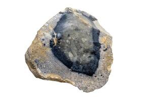 a macro photo of a flint on a white isolated background