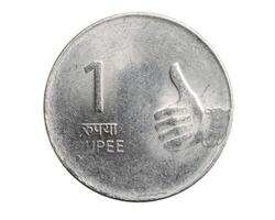 India one rupee coin on a white isolated background photo