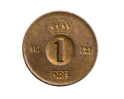 Sweden one ore coin on a white isolated background. photo