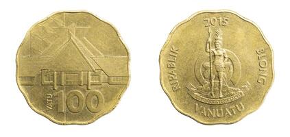 Vanuatu hundred vatu coin on a white isolated background photo