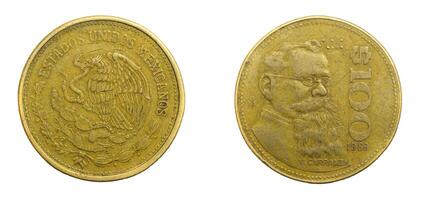 Mexico one hundred pesos coin on a white isolated background photo
