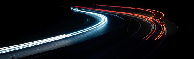 abstract red car lights at night. light fast photo