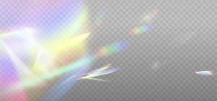 Rainbow dispersion highlights overlay template on a light background. Holographic Glare or reflection from water and glass. Glittering particles for social media backgrounds, photo shots. eps10 vector