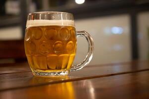 a mug of beer on the background of a tangled table top photo