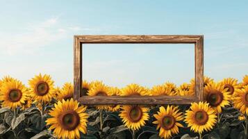 Captivating sunflower field with wooden frame nature background landscape photography bright environment scenic viewpoint photo