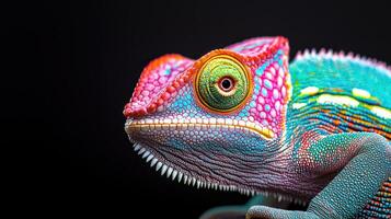 Vibrant chameleon close-up studio background animal photography colorful environment detailed perspective photo