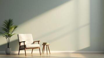 Serene living room scene with sunlight minimalist design modern background cozy environment photo