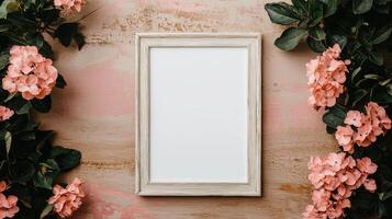 Delicate floral frame display home decor image background soft pastel environment top-down viewpoint conceptual art photo