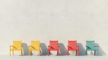 Colorful chairs against neutral background in minimalistic setting bright design elements for modern interiors photo