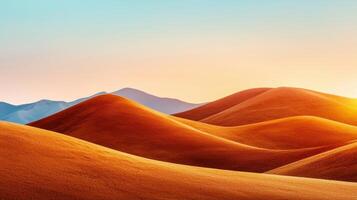 Captivating sunrise over rolling sand dunes desert landscape aesthetic background serene environment wide view photo