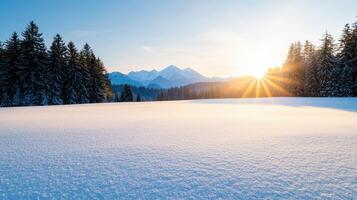 Winter sunrise over snowy landscape mountains in background nature photography tranquil environment scenic view photo