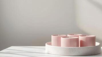 Calming candle arrangement minimalist room still life soft background natural light serenity concept photo