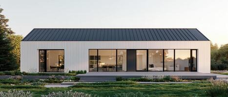 Contemporary home architecture modern suburban area building design green landscape background front view concept photo