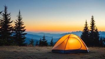 Adventurous camping experience majestic mountains nature photography evening background peaceful viewpoint photo